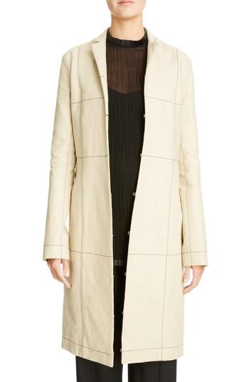 Women's Loewe Topstitched Linen Coat -4 Us / 36 Fr - Beige