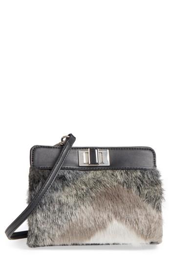 Street Level Faux Fur Turnlock Clutch - Black