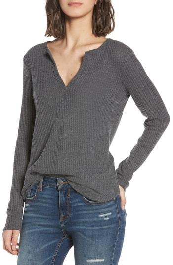 Women's Socialite Thermal Henley Top - Grey