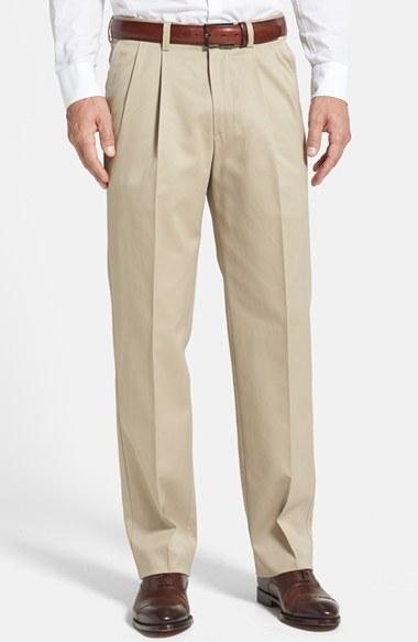Men's Nordstrom Men's Shop 'classic' Smartcare(tm) Relaxed Fit Double Pleated Cotton Pants X 32 - Beige (online Only)