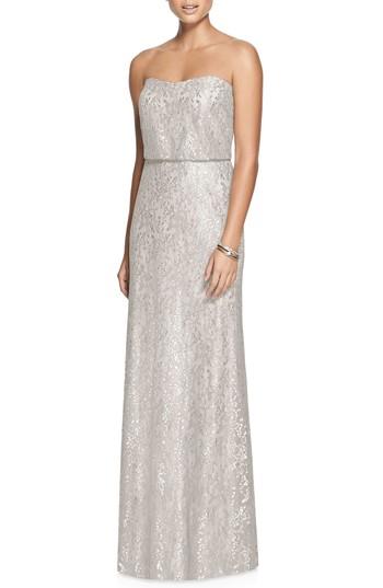 Women's After Six Metallic Lace Strapless Blouson Gown