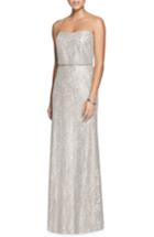 Women's After Six Metallic Lace Strapless Blouson Gown