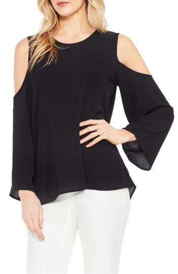 Petite Women's Vince Camuto Cold Shoulder Blouse, Size P - Black