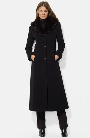 Women's Lauren Ralph Lauren Faux Fur Shawl Collar Long Wool Blend Coat, Size - (online Only)