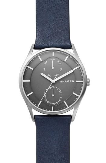 Women's Skagen Holst Multifunction Leather Strap Watch, 40mm