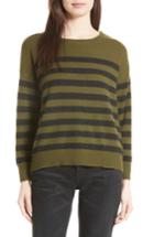 Women's Vince Button Shoulder Stripe Cashmere Sweater - Green