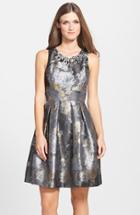 Women's Eliza J Embellished Metallic Jacquard Fit & Flare Dress