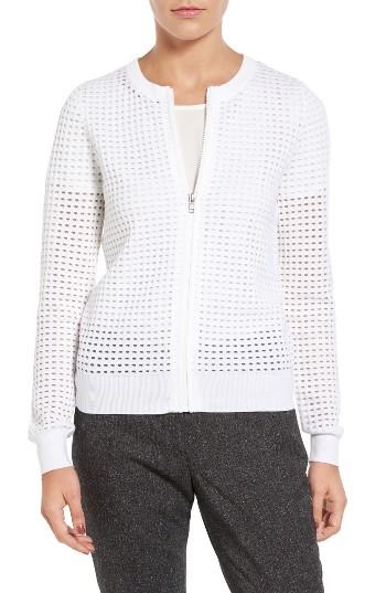 Women's Halogen Zip Front Pointelle Cardigan - White
