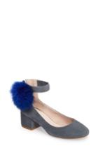 Women's Cecelia Liv Genuine Fox Fur Pom Ankle Strap Pump .5 M - Black