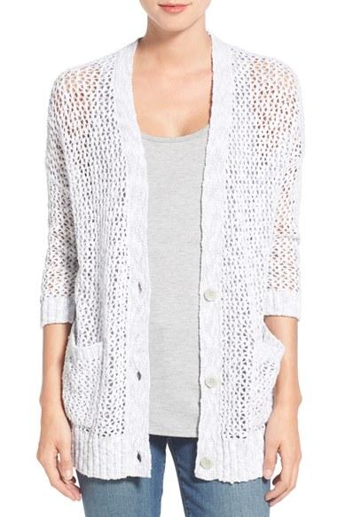 Women's Caslon Open Stitch V-neck Cardigan - Grey