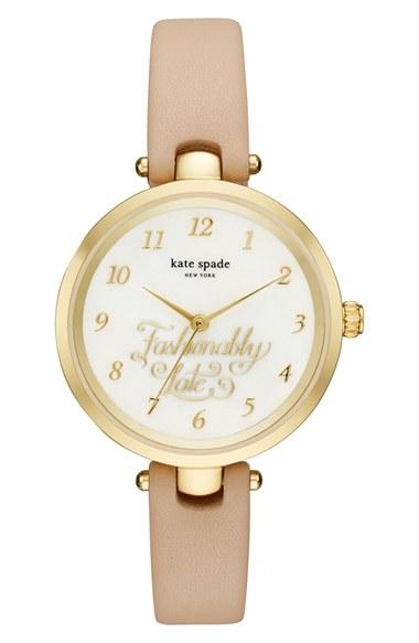 Women's Kate Spade New York Fashionably Late Leather Strap Watch, 34mm