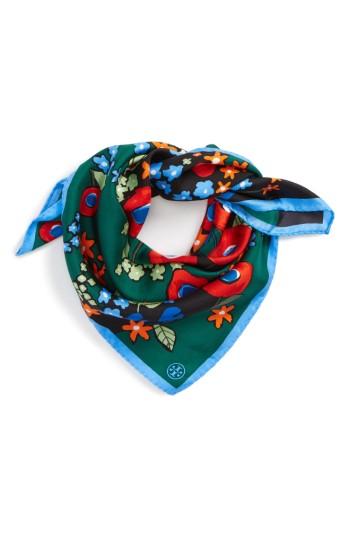 Women's Tory Burch Darling Floral Silk Neckerchief, Size - Green