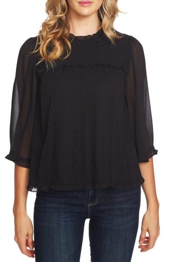 Women's Cece Ruffle Trim Blouse - Black