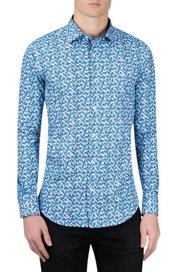Men's Bugatchi Classic Fit Fish Print Sport Shirt - Blue