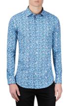 Men's Bugatchi Classic Fit Fish Print Sport Shirt - Blue