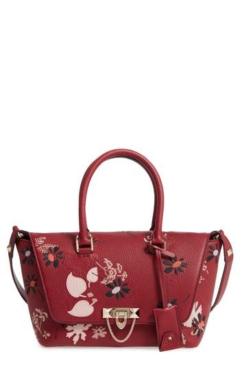 Valentino Garavani Double Handle Demilune Leather Satchel - Burgundy