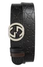 Men's Gucci Logo Buckle Interlocking Leather Belt Eu - Black/ Brown