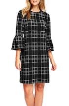 Women's Wallis Textured Check Bell Sleeve Shift Dress Us / 10 Uk - Black