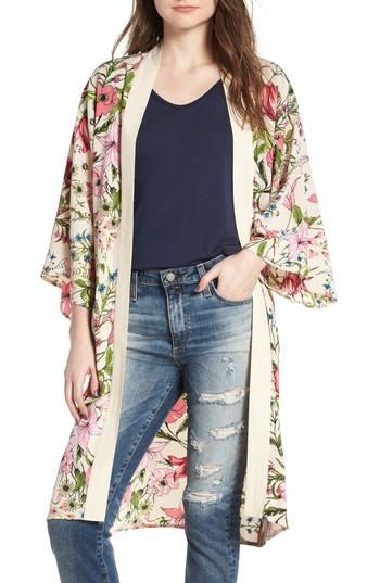 Women's Steve Madden Floral Crepe Kimono, Size - Beige