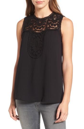 Women's Halogen Lace & Crepe Top - Black