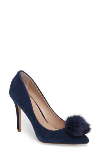Women's Charles By Charles David Pixie Pump With Genuine Fox Fur Pom .5 M - Blue