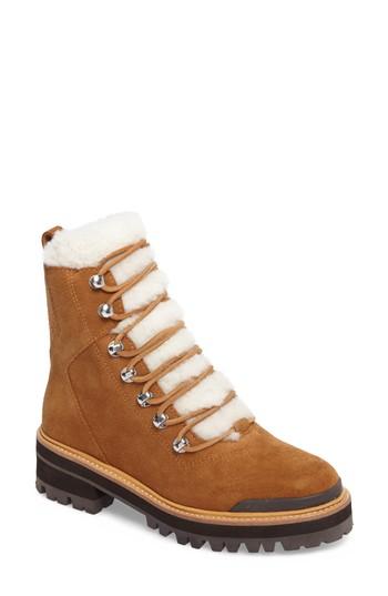 Women's Marc Fisher Ltd Izzie Genuine Shearling Lace-up Boot .5 M - Brown