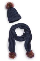 Women's Nyc Underground Faux Fur Pompom Knit Beanie & Scarf, Size - Burgundy