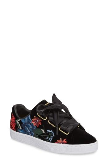 Women's Puma Basket Heart Hyper Embroidered Sneaker .5 M - Black