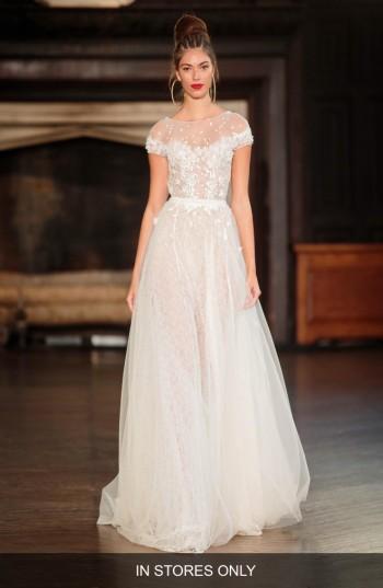 Women's Berta Illusion Cap Sleeve A-line Gown, Size In Store Only - White