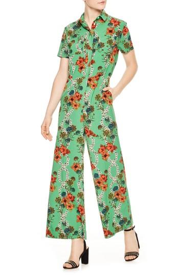 Women's Sandro Floral Jumpsuit Us / 34 Fr - Green