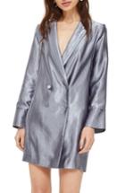 Women's Topshop Crinkled Metallic Satin Blazer Dress Us (fits Like 0) - Grey