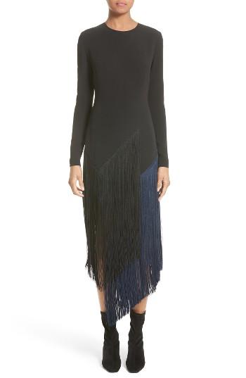 Women's Stella Mccartney Fringe Skirt Stretch Cady Dress Us / 38 It - Black