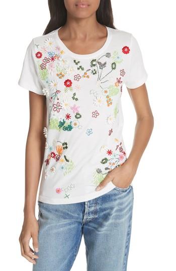 Women's Alice + Olivia Rylyn Embellished Short Sleeve Tee - White