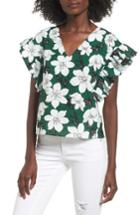 Women's J.o.a. Floral Flutter Sleeve Top - Green