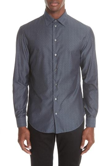 Men's Emporio Armani Regular Fit Geometric Dress Shirt, Size - Grey