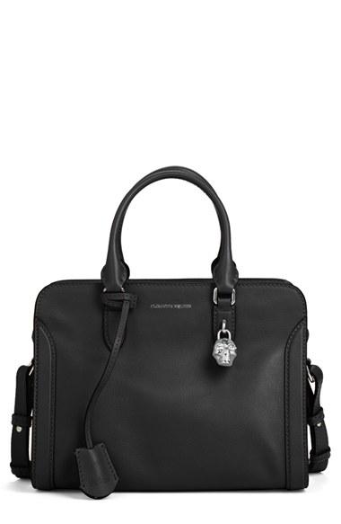 Alexander Mcqueen 'small Padlock' Calfskin Leather Satchel - Black