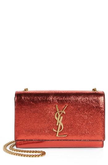 Saint Laurent Small Kate Metallic Leather Crossbody Bag - Red