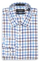 Men's Nordstrom Men's Shop Smartcare(tm) Trim Fit Check Dress Shirt 34/35 - Brown
