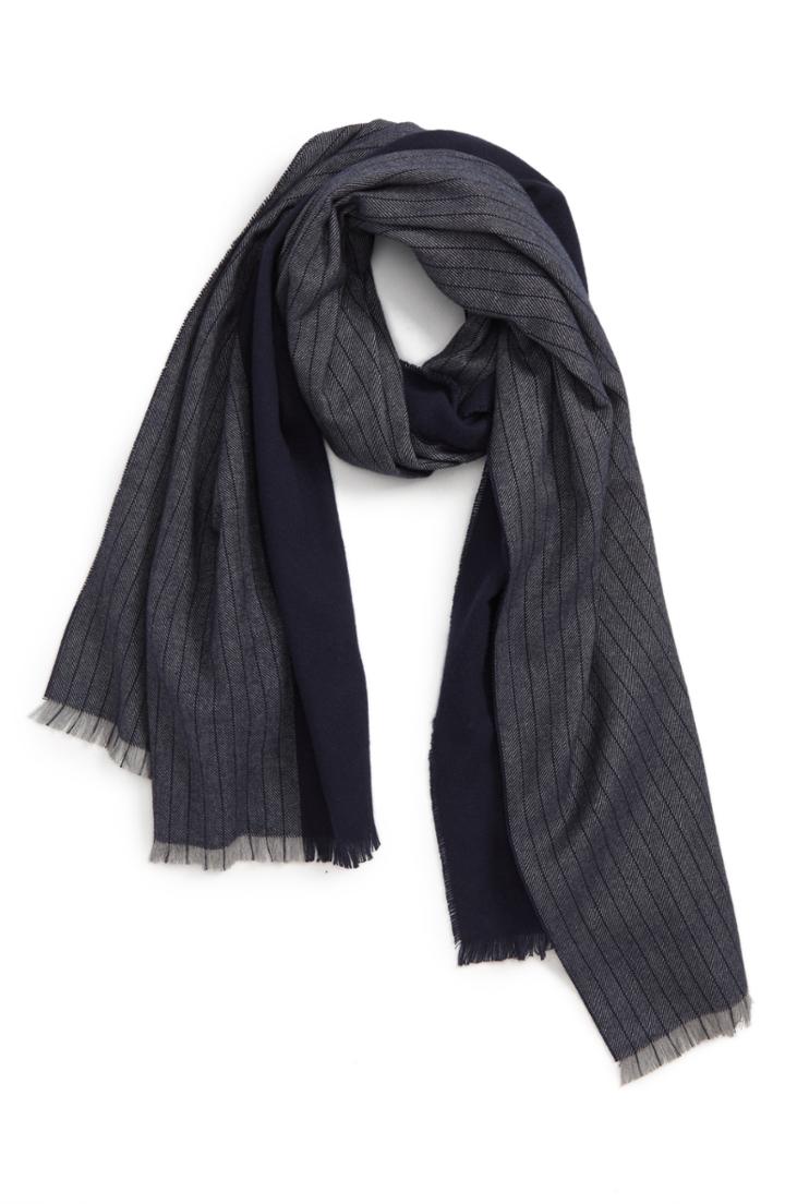 Men's Boss Pinstripe Cotton Scarf, Size - Black