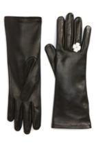 Women's Agnelle Lambskin Leather Gloves - Black