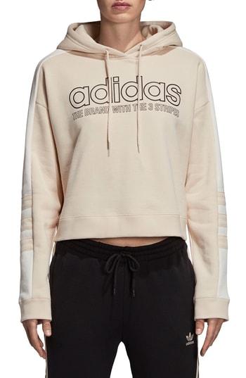 Women's Adidas Crop Moto Hoodie - Ivory