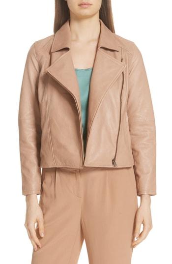 Women's Eileen Fisher Leather Moto Jacket - Beige