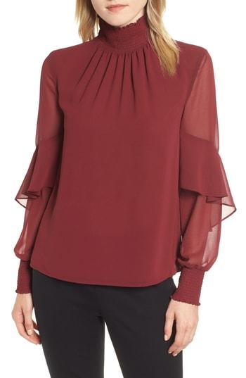 Women's 1.state Smock Neck Chiffon Blouse, Size - Red