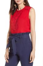 Women's Halogen Lace Detail Stretch Crepe Tank Top - Red