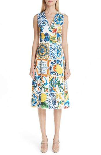 Women's Dolce & Gabbana Tile Print Brocade Dress Us / 38 It - White