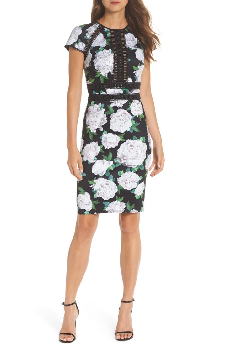 Women's Tadashi Shoji Indigo Floral Neoprene Sheath Dress
