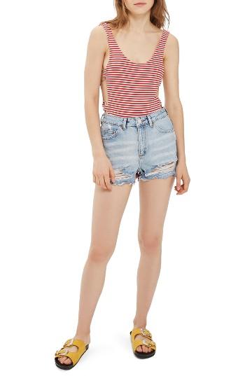 Women's Topshop Flag Ripped Mom Shorts Us (fits Like 0) - Blue