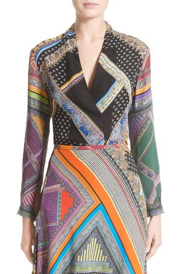 Women's Etro Patchwork Print Silk Faux Wrap Blouse Us / 40 It - Black