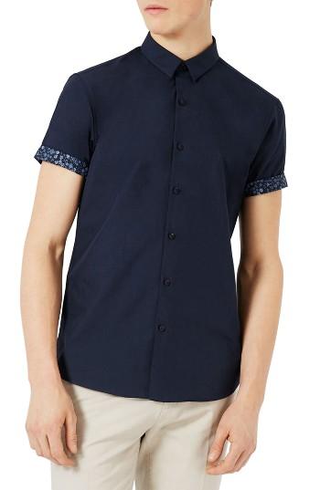 Men's Topman Contrast Floral Trim Shirt