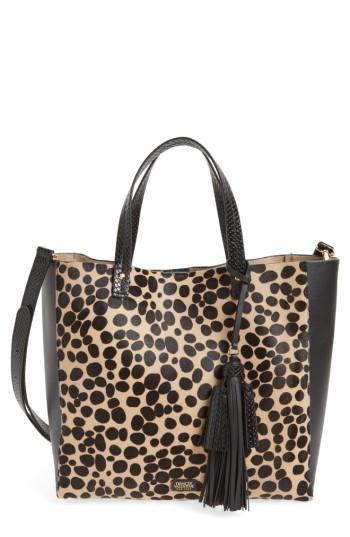 Frances Valentine Genuine Calf Hair & Leather Convertible Tote - Black